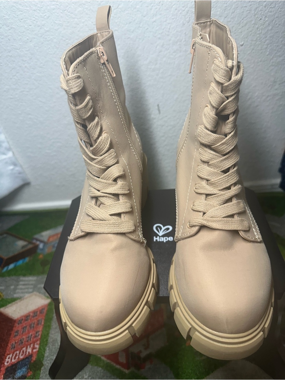a.n.a Beige Lace-Up Combat Boots